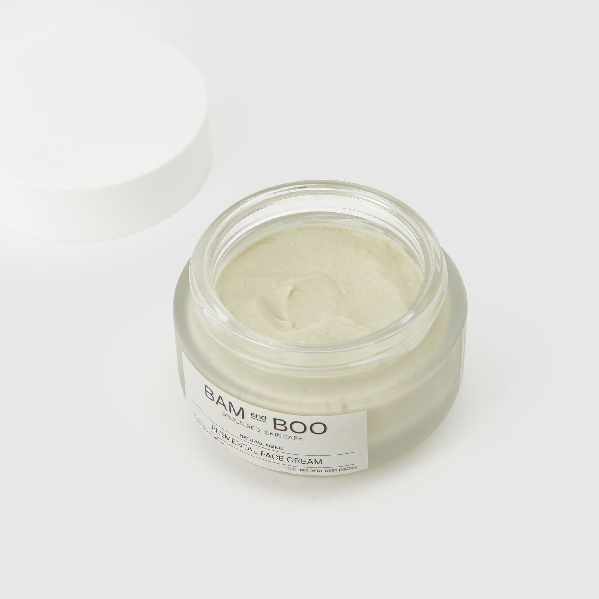 Elemental Face Cream - Pack Shot Product Open Jar Texture - BAMandBOO Grounded Skincare Azores