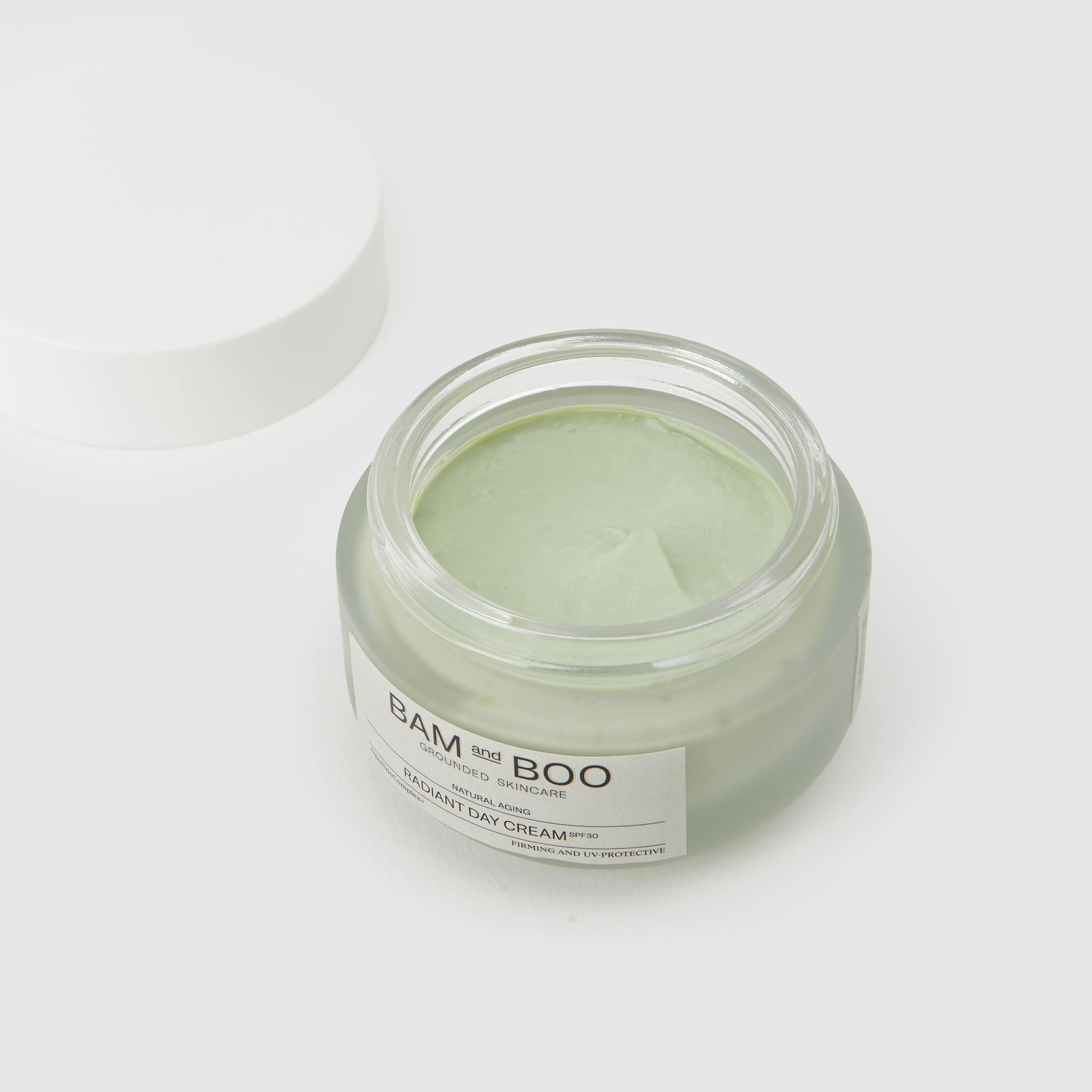 Radiant Day Cream - Pack Shot Product Open Jar Texture - BAMandBOO Grounded Skincare Azores