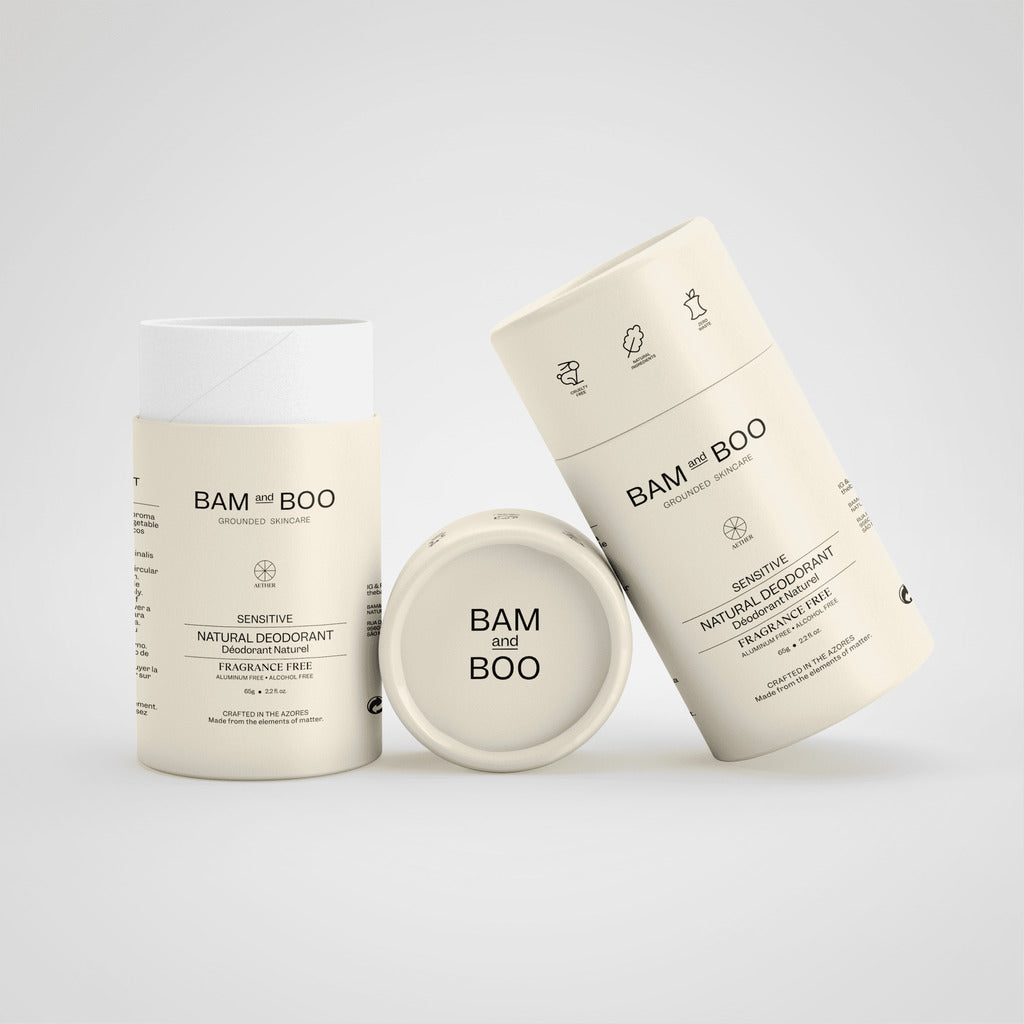 Sensitive Natural Deodorant - Fragrance Free - Pack Shot Product - BAMandBOO Grounded Skincare Azores