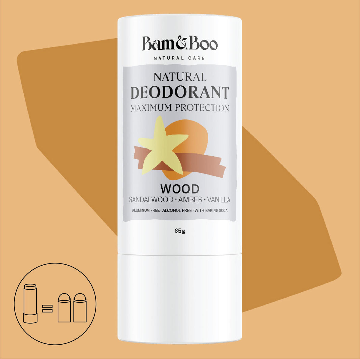 NATURAL DEODORANT | MAXIMUM PROTECTION | Wood - Sandalwood, Amber &amp; Vanilla - Bam&amp;Boo - Eco-friendly, vegan, sustainable oral and personal care