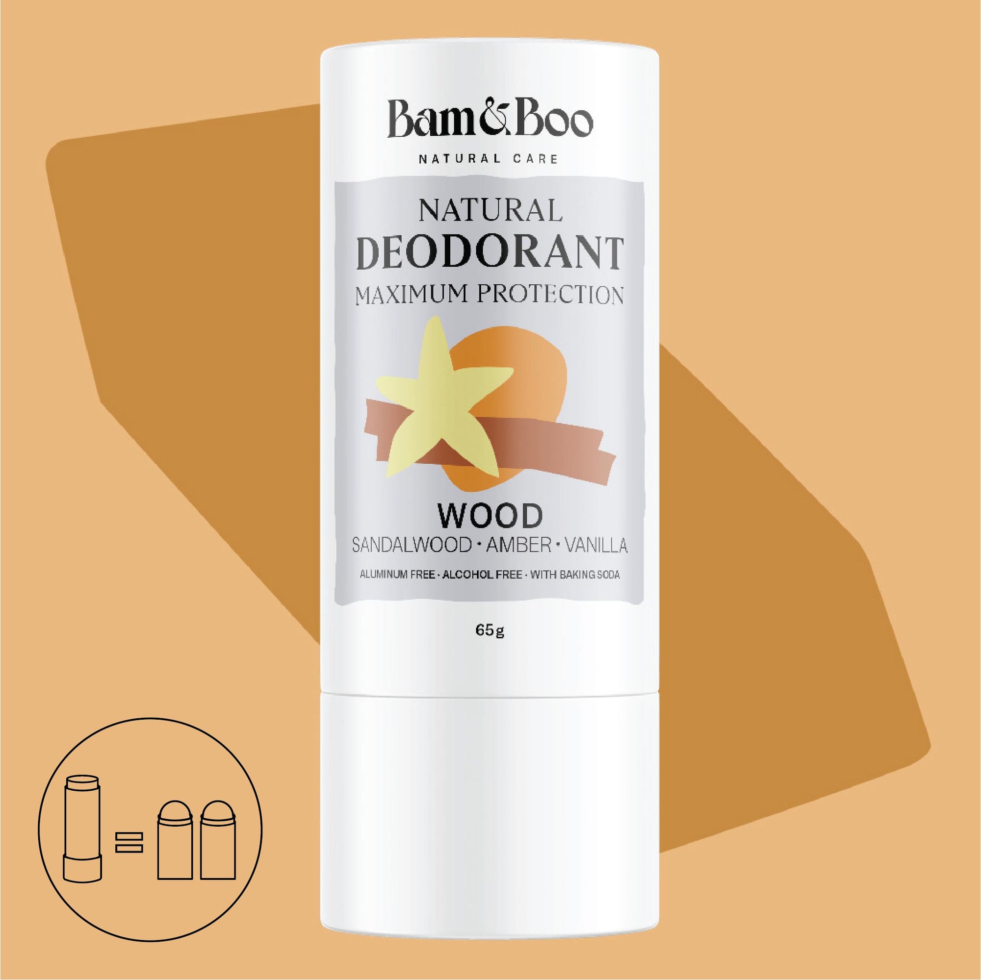 NATURAL DEODORANT | MAXIMUM PROTECTION | Wood - Sandalwood, Amber & Vanilla - Bam&Boo - Eco-friendly, vegan, sustainable oral and personal care