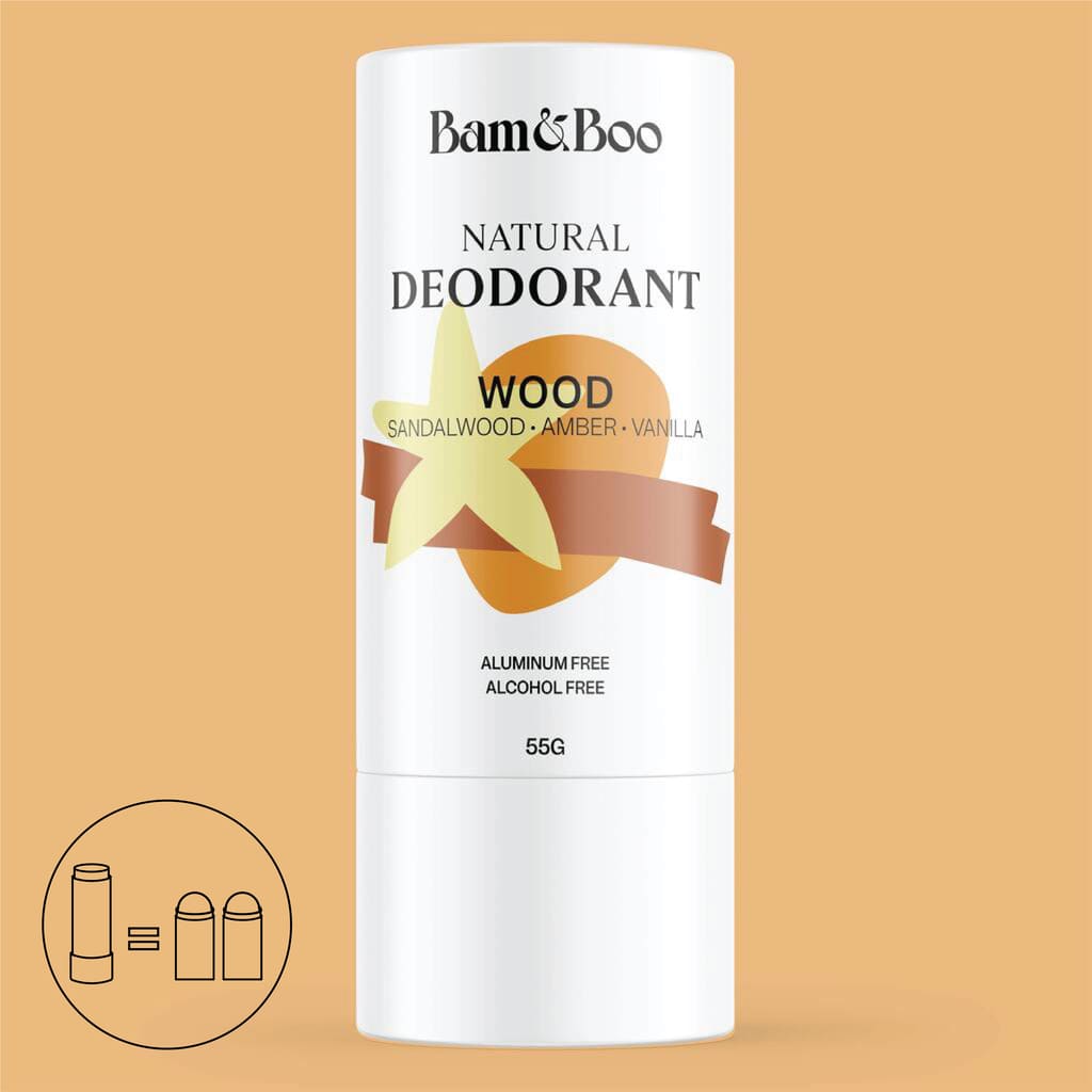 NATURAL DEODORANT | Wood - Sandalwood, Amber & Vanilla - Bamboo Toothbrush Bam&Boo - Eco-friendly, vegan, sustainable oral and personal care